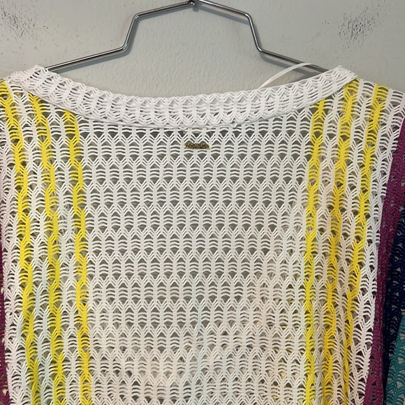 Roxy Open Knit Mesh Lace Multicolor Rainbow Poncho Cape Boho Crochet Coverup S - Picture 5 of 11